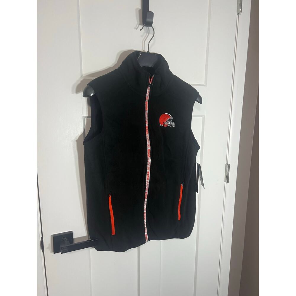 NEW Cleveland Browns Full-Zip‎ Fleece Vest Black NFL Collection NWT Men Medium - Picture 2 of 8